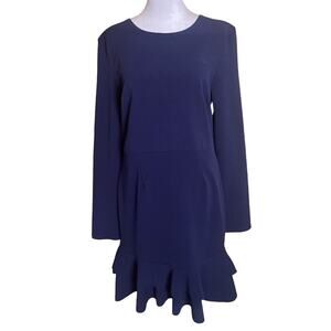 Boohoo Navy Long‎ Sleeve Sheath Dress with Ruffle Hem Size 12